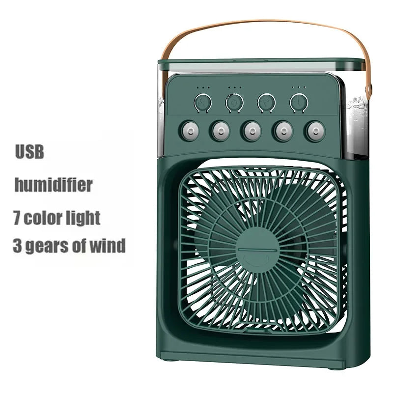 3-in-1 Portable Humidifier Fan | USB Air Cooler with LED Light & Essential Oil Diffuser
