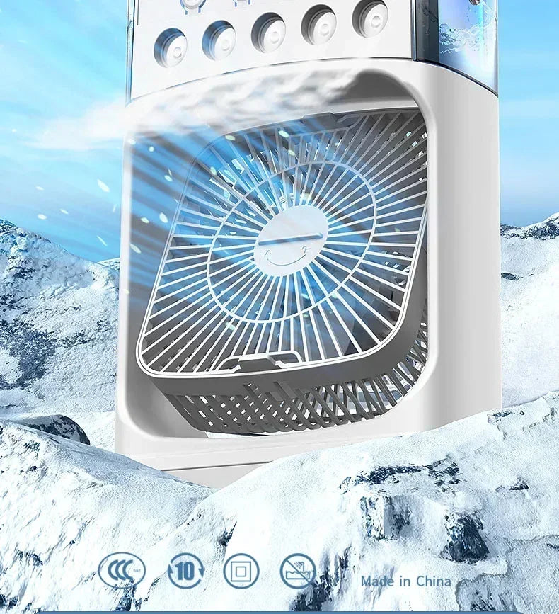 3-in-1 Portable Humidifier Fan | USB Air Cooler with LED Light & Essential Oil Diffuser