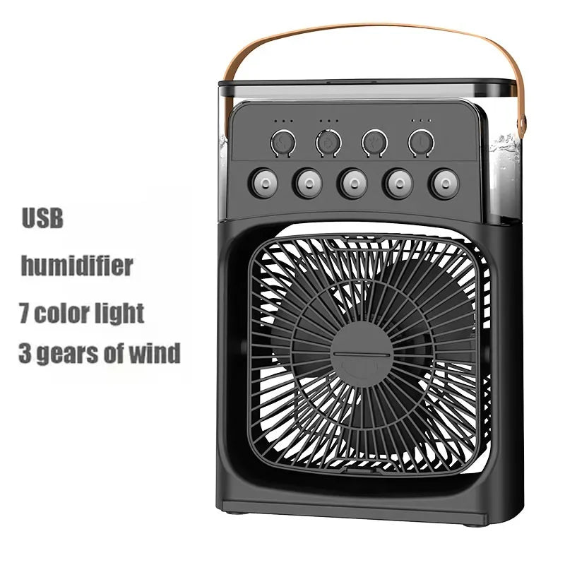 3-in-1 Portable Humidifier Fan | USB Air Cooler with LED Light & Essential Oil Diffuser