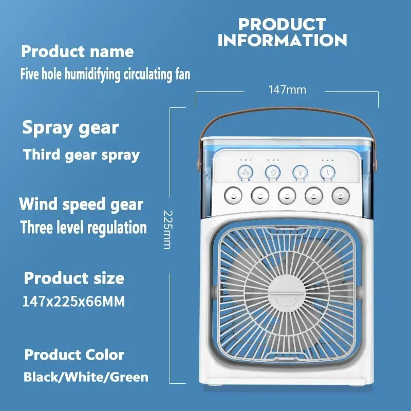 3-in-1 Portable Humidifier Fan | USB Air Cooler with LED Light & Essential Oil Diffuser