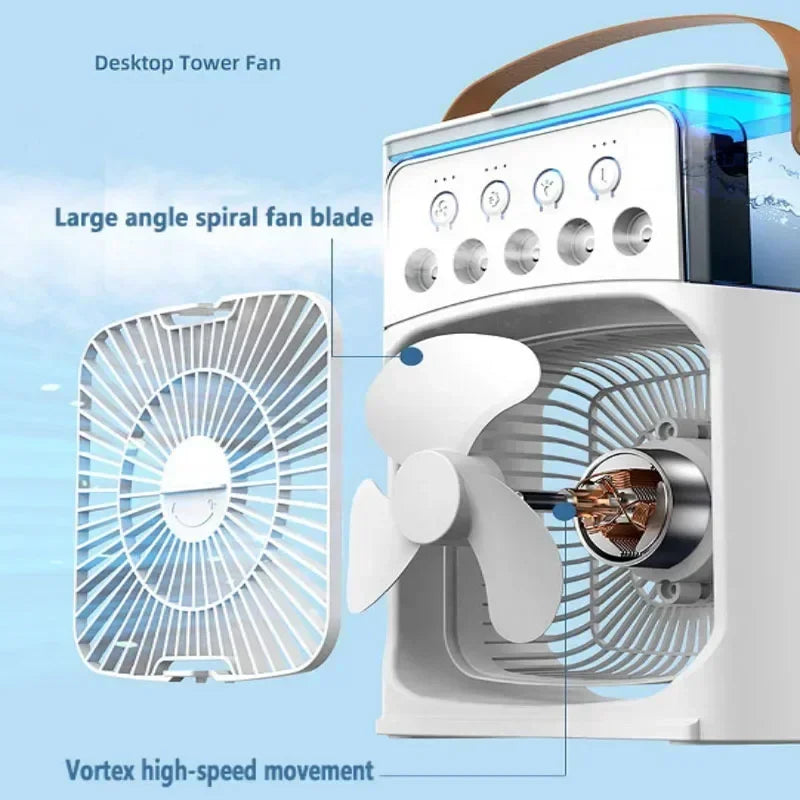 3-in-1 Portable Humidifier Fan | USB Air Cooler with LED Light & Essential Oil Diffuser