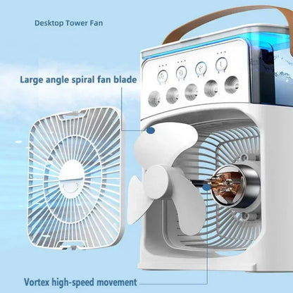 3-in-1 Portable Humidifier Fan | USB Air Cooler with LED Light & Essential Oil Diffuser