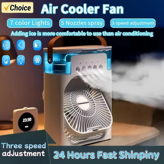 3-in-1 Portable Humidifier Fan | USB Air Cooler with LED Light & Essential Oil Diffuser