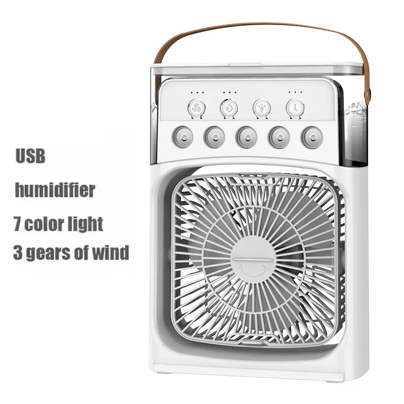 3-in-1 Portable Humidifier Fan | USB Air Cooler with LED Light & Essential Oil Diffuser